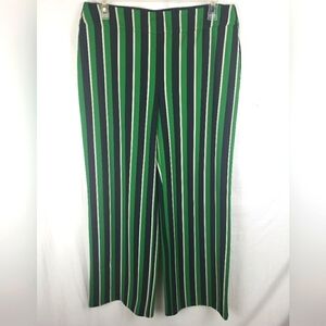 INC INTERNATIONAL CONCEPTS Black and Green Striped Elastic Waist Pants Sz M